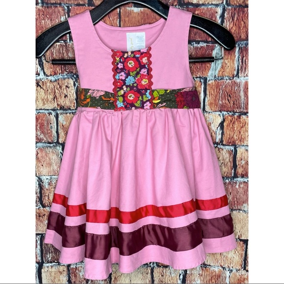 Matilda Jane Paint By Numbers Calypso Dress Girls Pink Red Twirl Size 4 Tie - Picture 2 of 5
